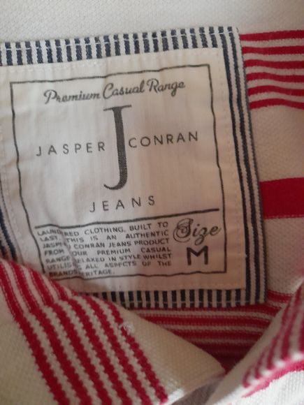 Jasper Conran Jeans Mens Striped Polo Shirt Red White - Size Medium 39"-42" - Picture 3 of 6